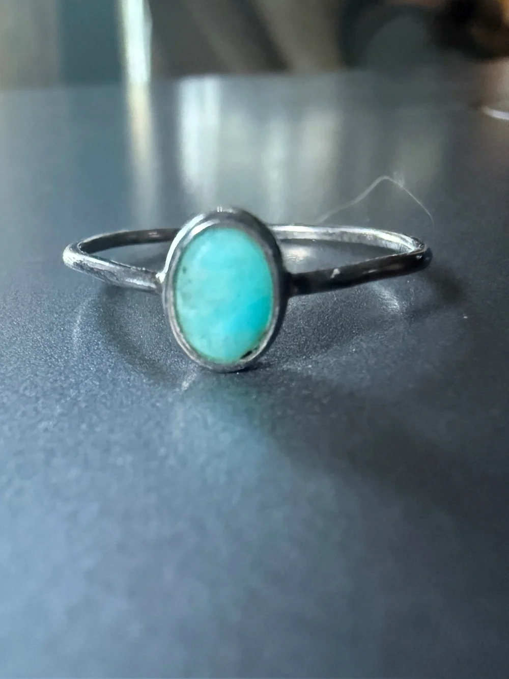Minimalist Faux Turquoise Oval Cabochon Ring Size 8